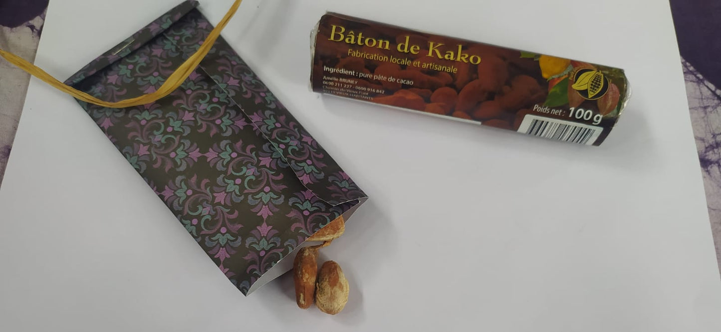 Mon Jardin Tropical- Coffret chocolat cacao gourmand - 5 Graines de cacaoyer à semer de Guadeloupe et un bâton de Kako 100g /Pure pâte chocolat-Arbre à chocolat